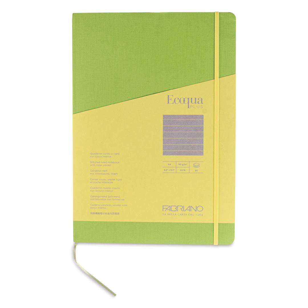Open in modal - Fabriano EcoQua Plus Stitch-Bound Notebook - Lime, 8-1/4" x 11-3/4", Lined, front cover