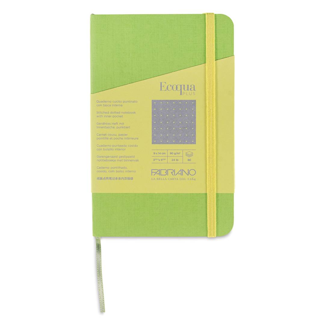 Open in modal - Fabriano EcoQua Plus Stitch-Bound Notebook - Lime, 3-1/2" x 5-1/2", Dot Grid, front cover
