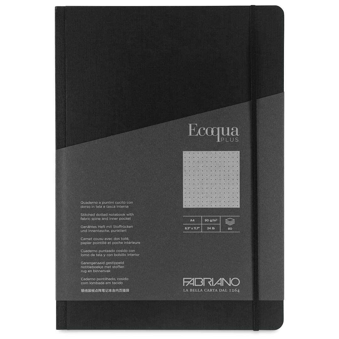 Open in modal - Fabriano Ecoqua Plus Fabric-Bound Notebook - Black, 8-1/4" x 11-7/10", Dot Grid, front cover