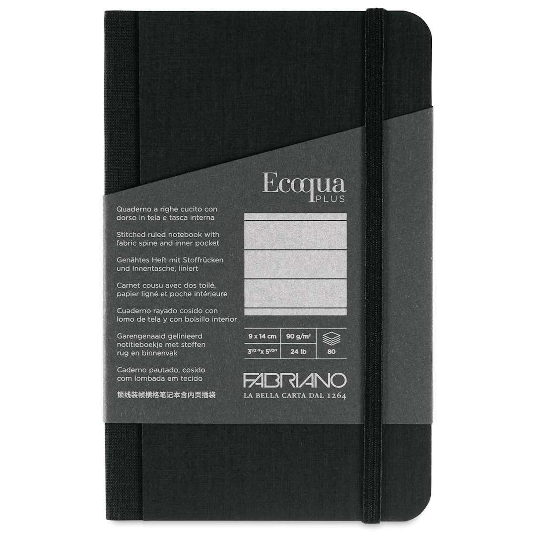 Open in modal - Fabriano Ecoqua Plus Fabric-Bound Notebook - Black, 3-1/2" x 5-1/2", Lined, front cover