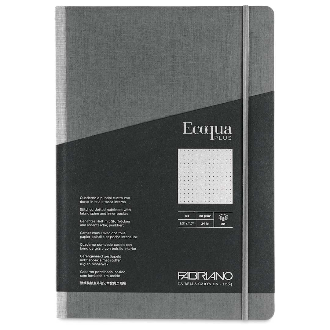 Open in modal - Fabriano Ecoqua Plus Fabric-Bound Notebook - Grey, 8-1/4" x 11-7/10", Dot Grid, front cover
