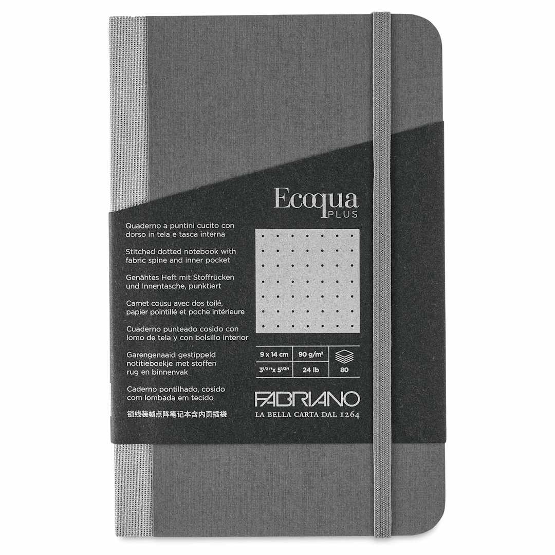 Open in modal - Fabriano Ecoqua Plus Fabric-Bound Notebook - Grey, 3-1/2" x 5-1/2", Dot Grid, front cover