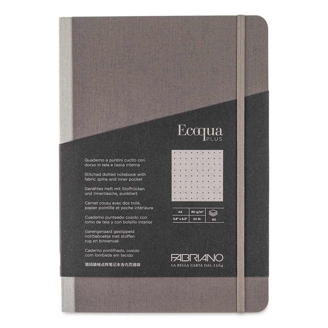 Open in modal - Fabriano Ecoqua Plus Fabric-Bound Notebook - Grey, 5-4/5" x 8-1/4", Dot Grid, front cover