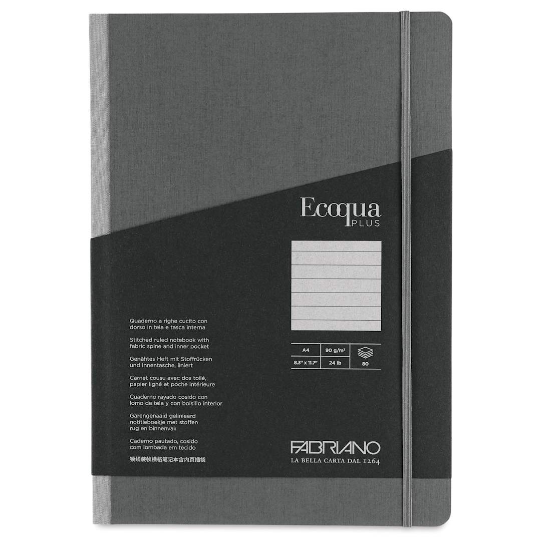Open in modal - Fabriano Ecoqua Plus Fabric-Bound Notebook - Grey, 8-1/4" x 11-7/10", Lined, front cover
