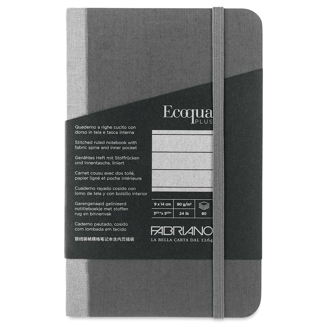 Open in modal - Fabriano Ecoqua Plus Fabric-Bound Notebook - Grey, 3-1/2" x 5-1/2", Lined, front cover