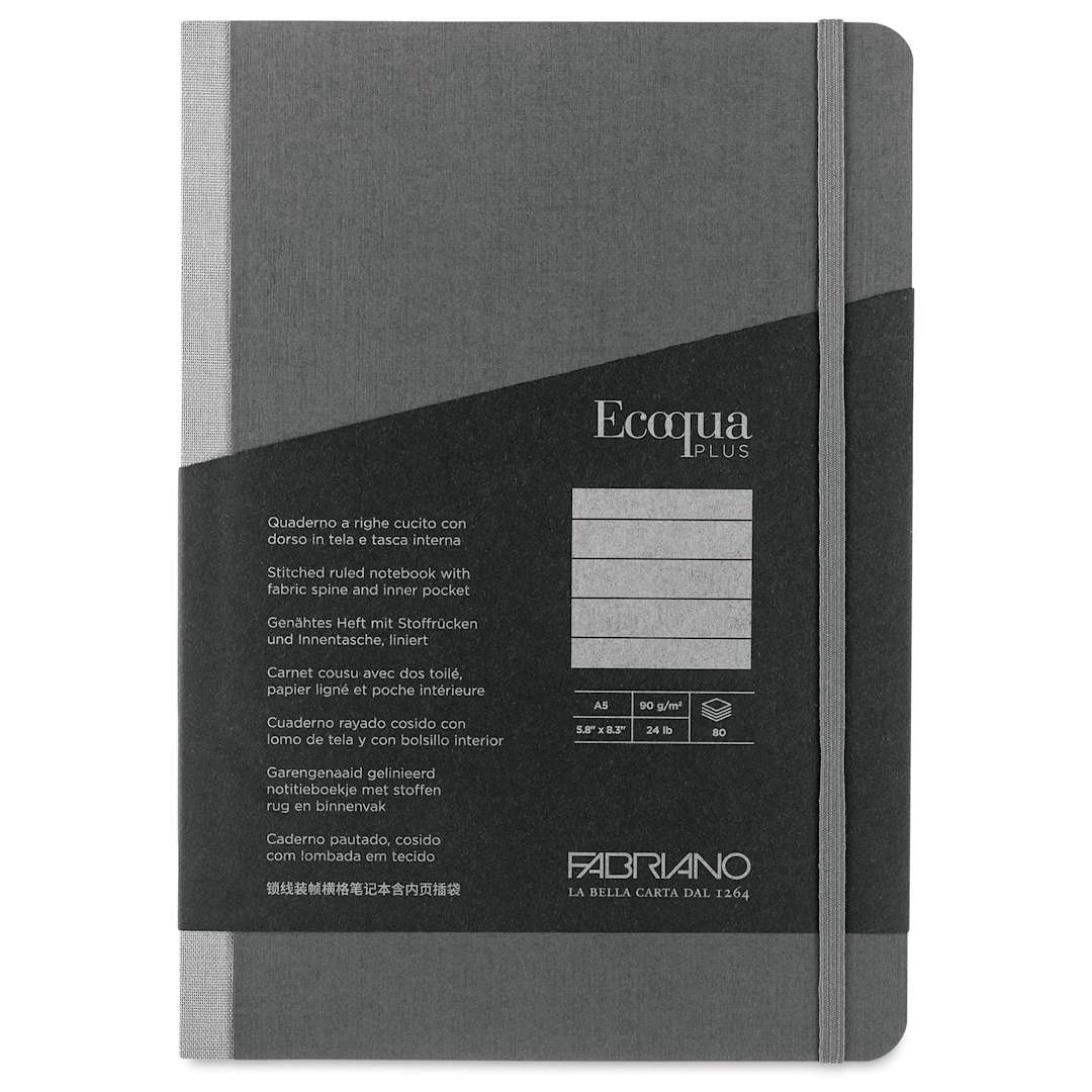 Open in modal - Fabriano Ecoqua Plus Fabric-Bound Notebook - Grey, 5-4/5" x 8-1/4", Lined, front cover