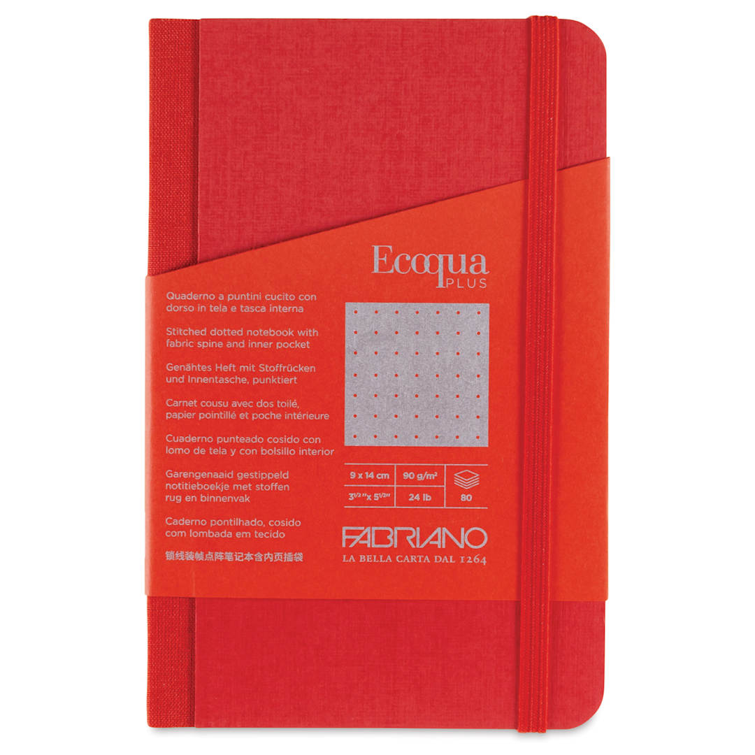Open in modal - Fabriano Ecoqua Plus Fabric-Bound Notebook - Red, 3-1/2" x 5-1/2", Dot Grid, front cover