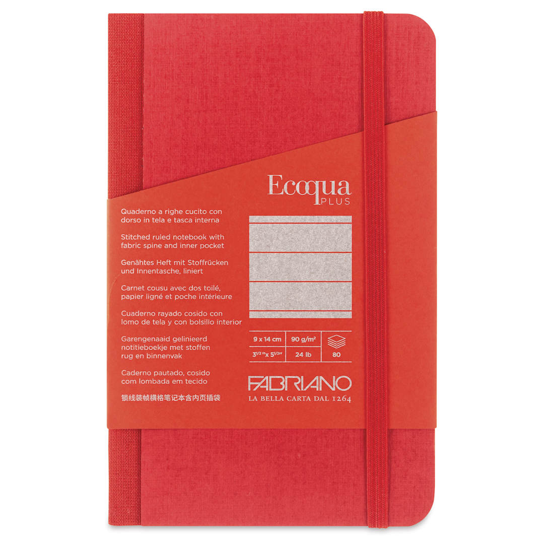 Open in modal - Fabriano Ecoqua Plus Fabric-Bound Notebook - Red, 3-1/2" x 5-1/2", Lined, front cover