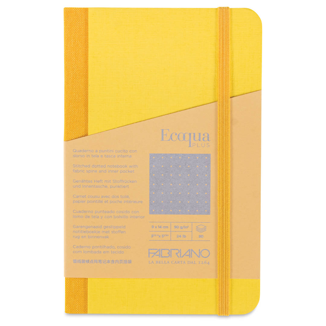 Open in modal - Fabriano Ecoqua Plus Fabric-Bound Notebook - Yellow, 3-1/2" x 5-1/2", Dot Grid, front cover
