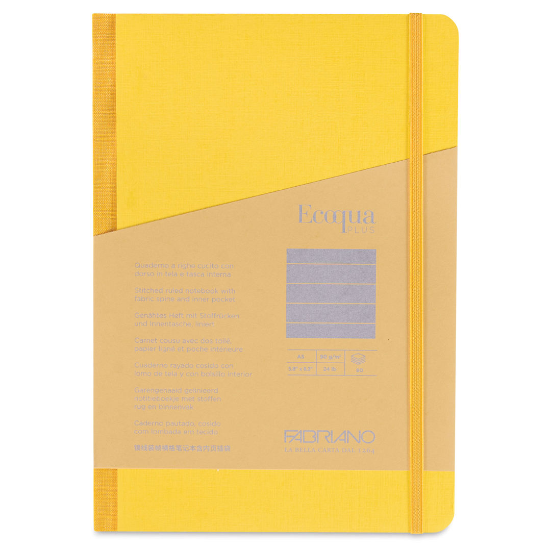 Open in modal - Fabriano Ecoqua Plus Fabric-Bound Notebook - Yellow, 5-4/5" x 8-1/4", Lined, front cover