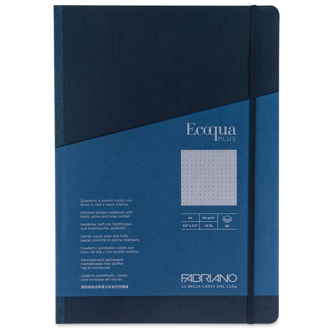 Open in modal - Fabriano Ecoqua Plus Fabric-Bound Notebook - Navy, 8-1/4" x 11-7/10", Dot Grid, front cover