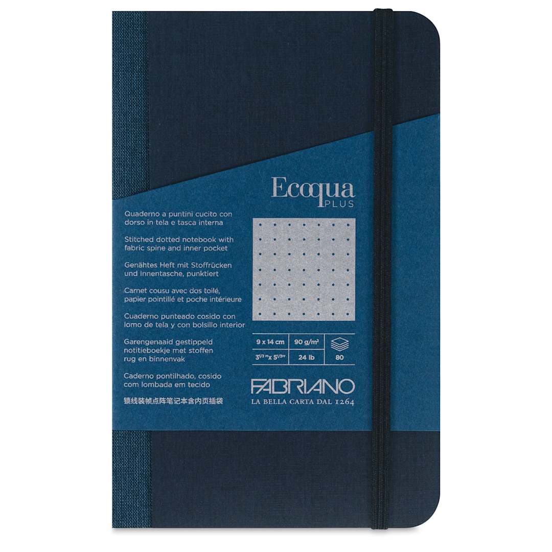 Open in modal - Fabriano Ecoqua Plus Fabric-Bound Notebook - Navy, 3-1/2" x 5-1/2", Dot Grid, front cover