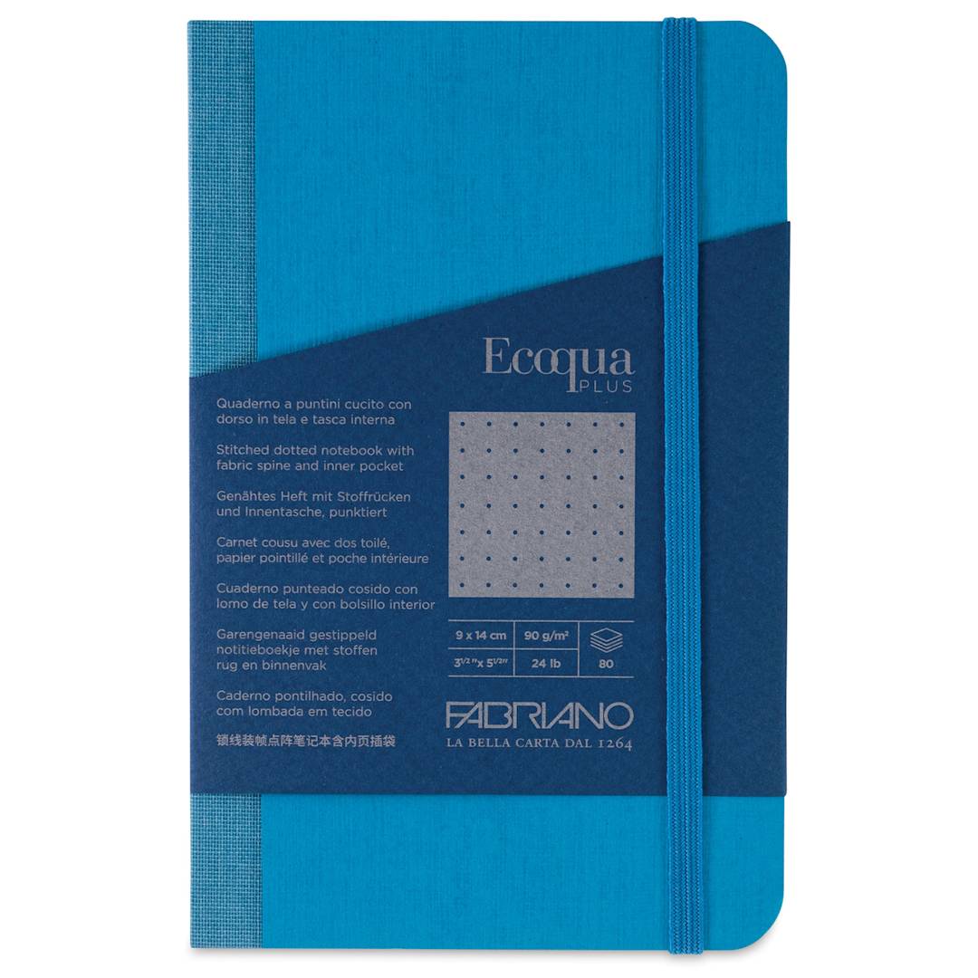 Open in modal - Fabriano Ecoqua Plus Fabric-Bound Notebook - Turquoise, 3-1/2" x 5-1/2", Dot Grid, front cover