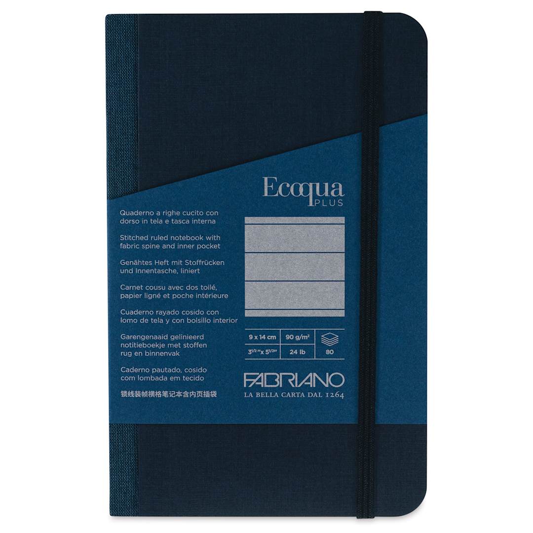 Open in modal - Fabriano Ecoqua Plus Fabric-Bound Notebook - Navy, 3-1/2" x 5-1/2", Lined, front cover