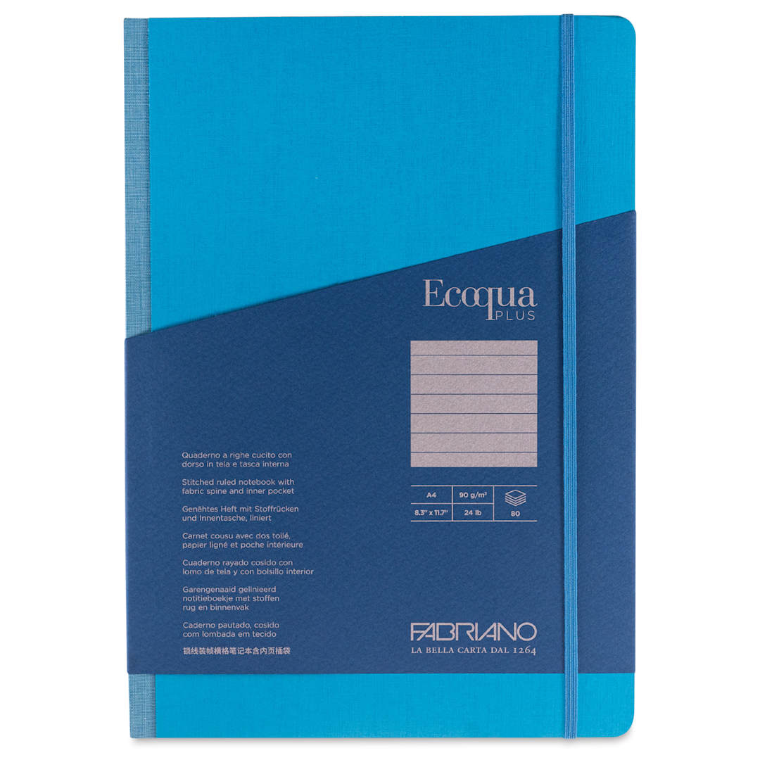 Open in modal - Fabriano Ecoqua Plus Fabric-Bound Notebook - Turquoise, 8-1/4" x 11-7/10", Lined, front cover