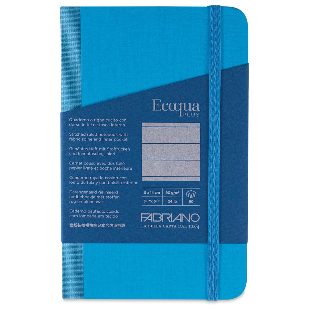 Open in modal - Fabriano Ecoqua Plus Fabric-Bound Notebook - Turquoise, 3-1/2" x 5-1/2", Lined, front cover