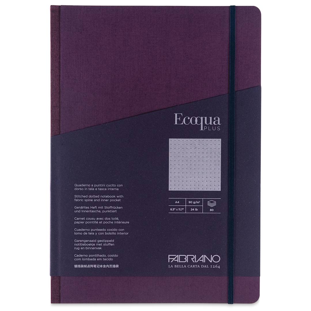 Open in modal - Fabriano Ecoqua Plus Fabric-Bound Notebook - Wine, 8-1/4" x 11-7/10", Dot Grid, front cover