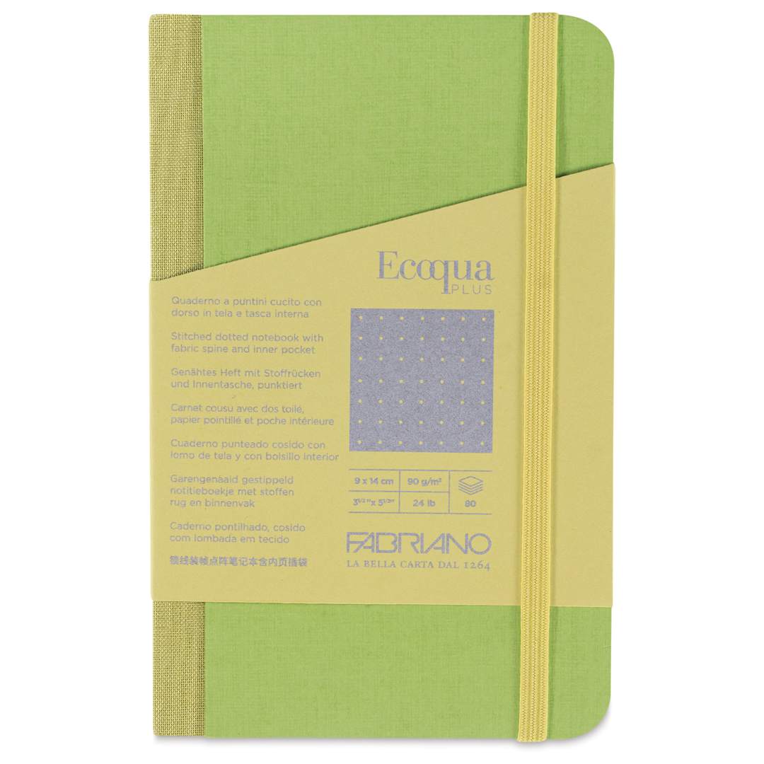 Open in modal - Fabriano Ecoqua Plus Fabric-Bound Notebook - Lime, 3-1/2" x 5-1/2", Dot Grid, front cover
