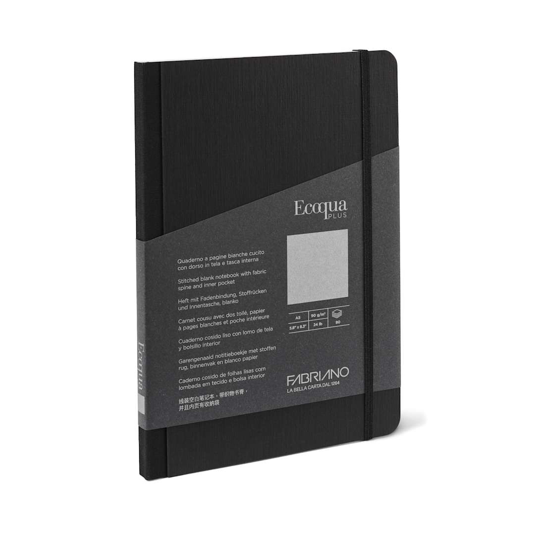 Open in modal - Fabriano Ecoqua Plus Fabric Blank A5 Notebook, 80 Sheets, Black