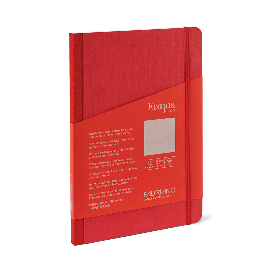 Open in modal - Fabriano Ecoqua Plus Fabric Blank A5 Notebook, 80 Sheets, Red