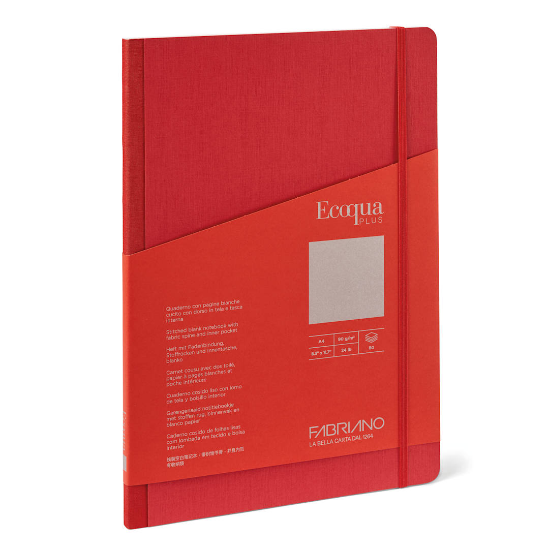 Open in modal - Fabriano Ecoqua Plus Fabric Blank A5 Notebook, 80 Sheets, Red