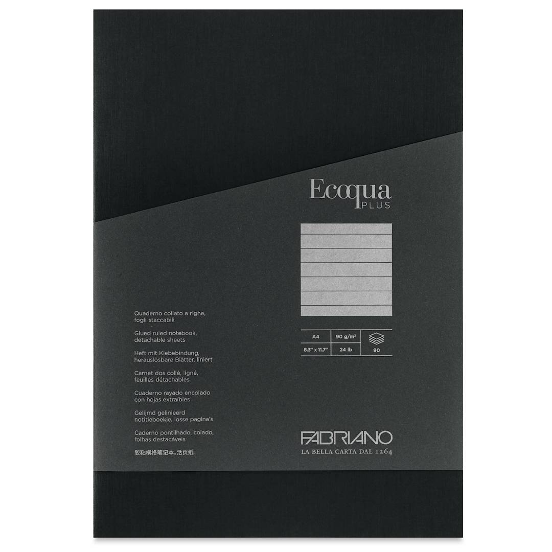 Open in modal - Fabriano Ecoqua Plus Glue-Bound Notebook - Black, 8-1/4" x 11-7/10", Lined, front cover