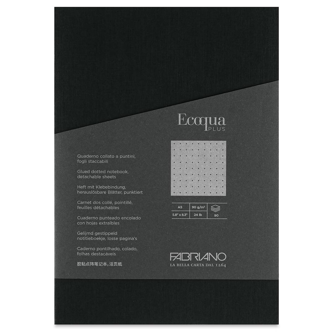 Open in modal - Fabriano Ecoqua Plus Glue-Bound Notebook - Black, 5-4/5" x 8-1/4", Dot Grid, front cover