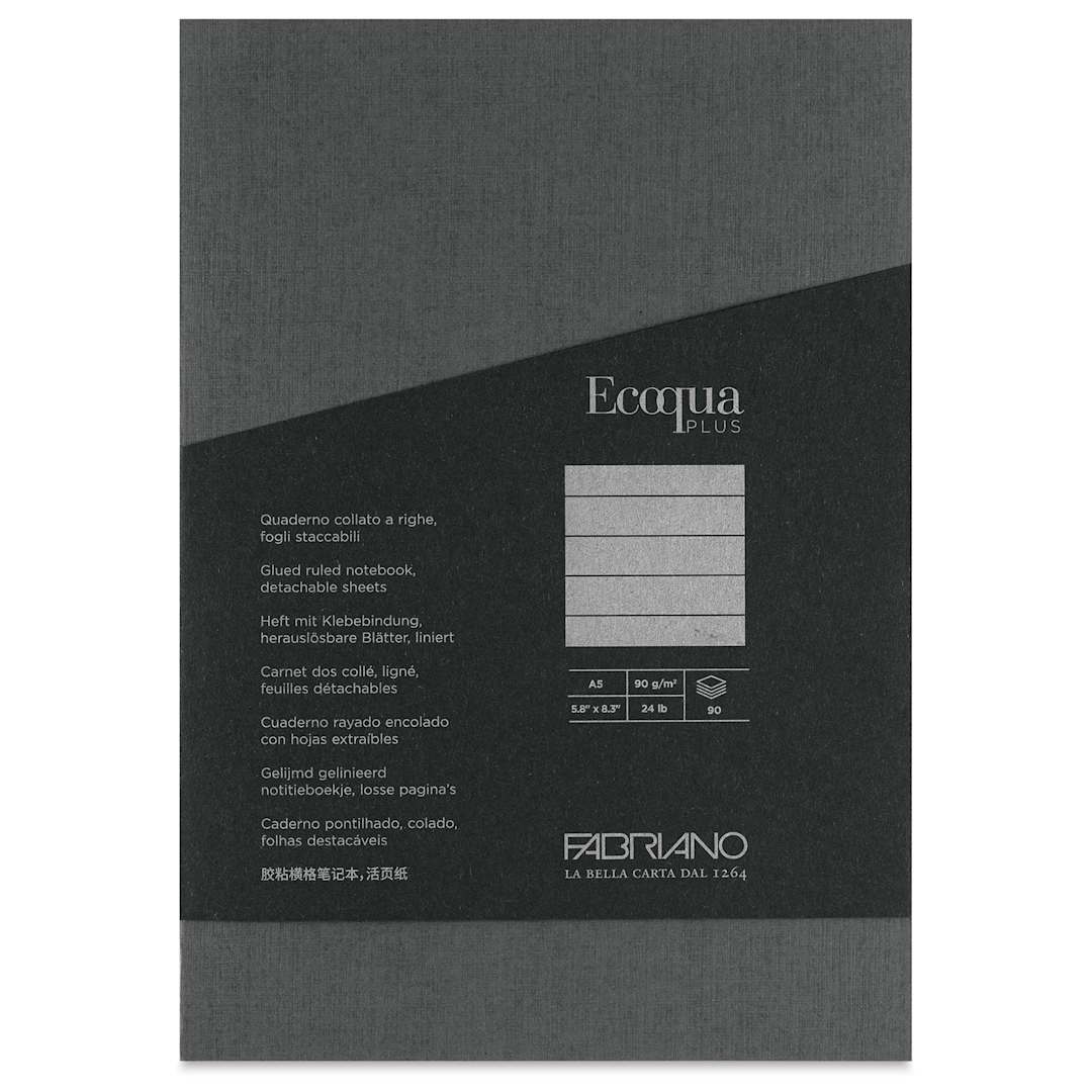 Open in modal - Fabriano Ecoqua Plus Glue-Bound Notebook - Grey, 5-4/5" x 8-1/4", Lined, front cover