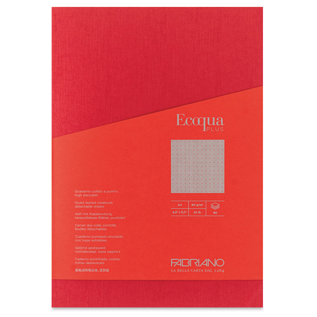 Open in modal - Fabriano Ecoqua Plus Glue-Bound Notebook - Red, 8-1/4" x 11-7/10", Dot Grid, front cover