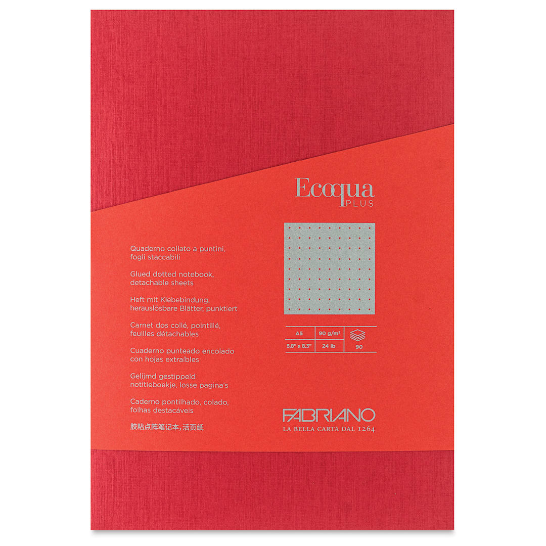 Open in modal - Fabriano Ecoqua Plus Glue-Bound Notebook - Red, 5-4/5" x 8-1/4", Dot Grid, front cover