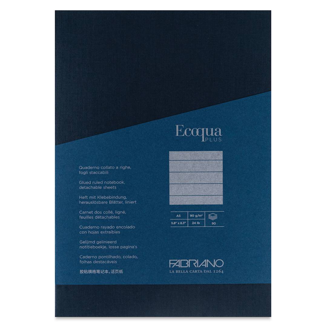 Open in modal - Fabriano Ecoqua Plus Glue-Bound Notebook - Navy, 5-4/5" x 8-1/4", Lined, front cover