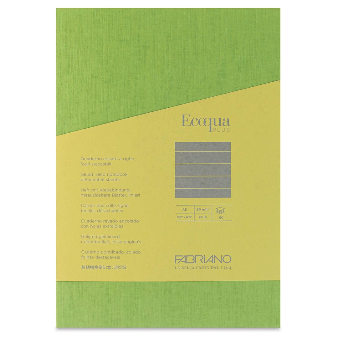 Open in modal - Fabriano Ecoqua Plus Glue-Bound Notebook - Lime, 5-4/5" x 8-1/4", Lined, front cover