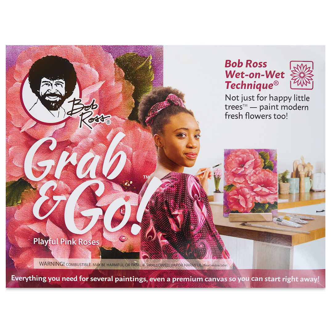 Open in modal - Bob Ross Grab and Go Floral Paint Kit - Playful Pink Roses