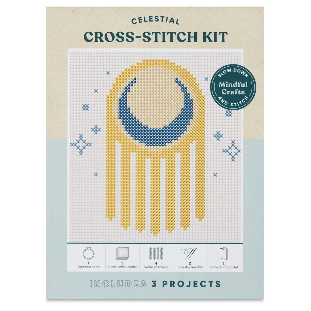Open in modal - Mindful Crafts Cross Stitch Kits - Celestial, front of packaging
