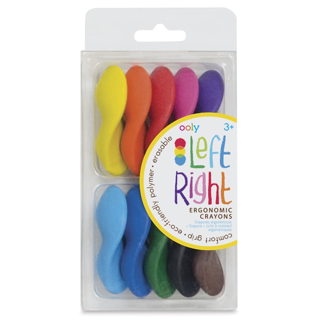 Open in modal - Ooly Left Right Ergonomic Crayons - Front of blister package of set of 10 crayons
