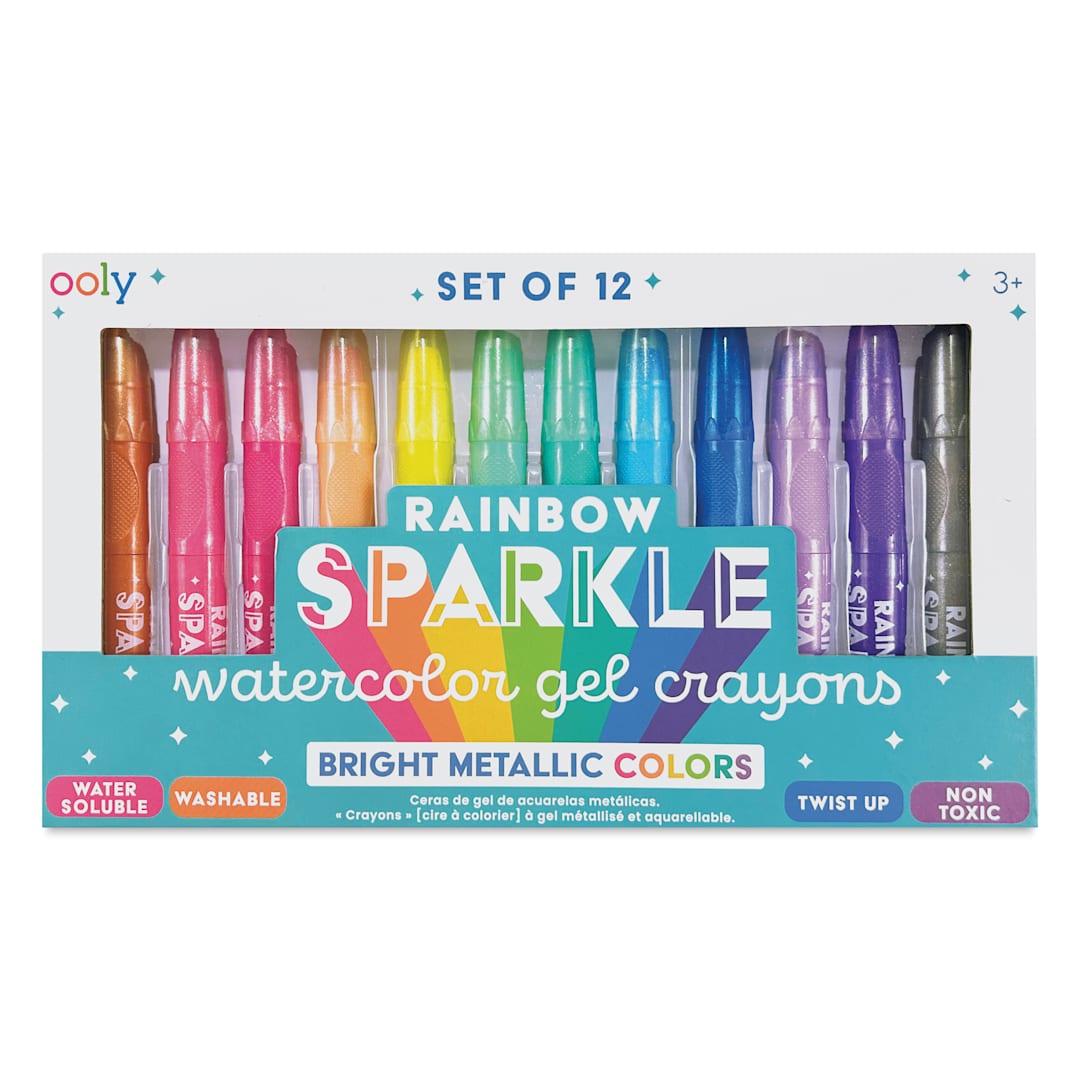 Open in modal - Ooly Rainbow Sparkle Metallic Watercolor Gel Crayon Set, front of package