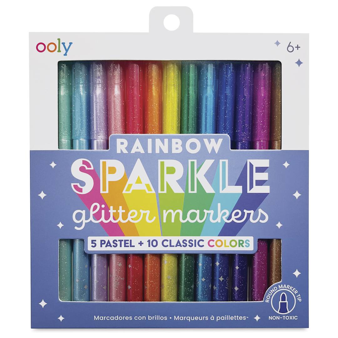 Open in modal - Ooly Rainbow Sparkle Glitter Marker Set - Assorted, Set of 15, front of package