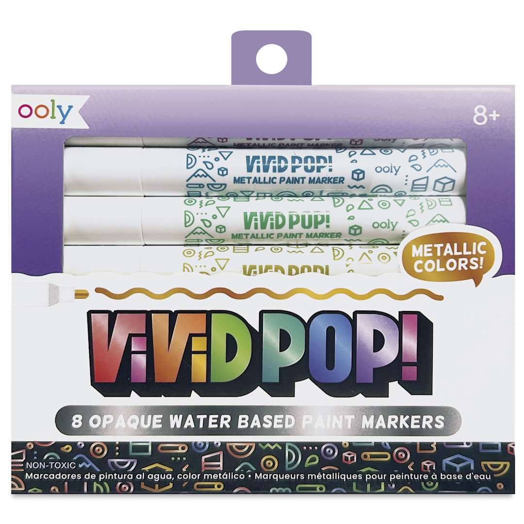 Open in modal - Ooly Vivid Pop! Water-Based Paint Marker Set - Metallic, Set of 8, front of package