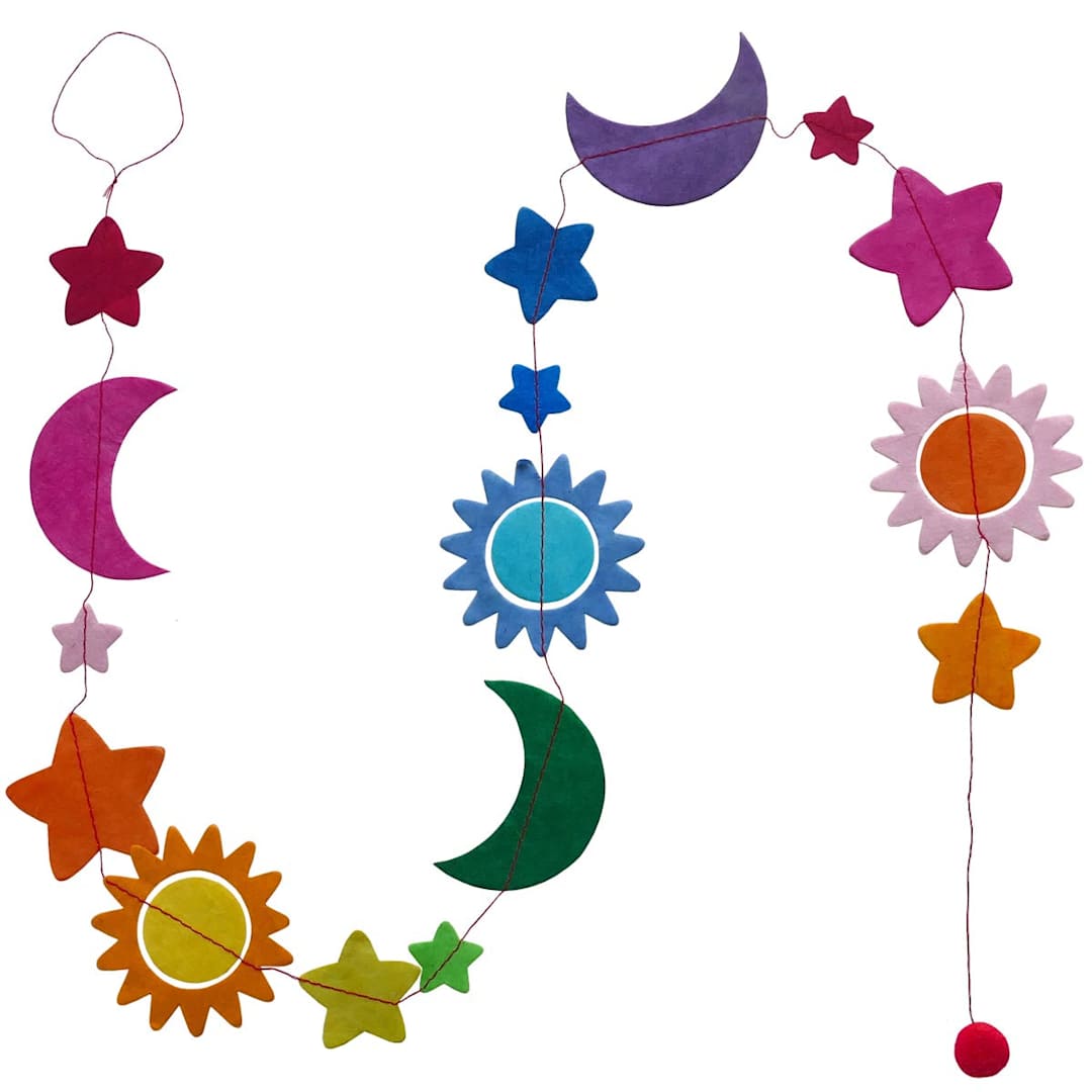 Open in modal - Handmade Garlands Celestial Stars/Moon/Sun - 4.9 ft.