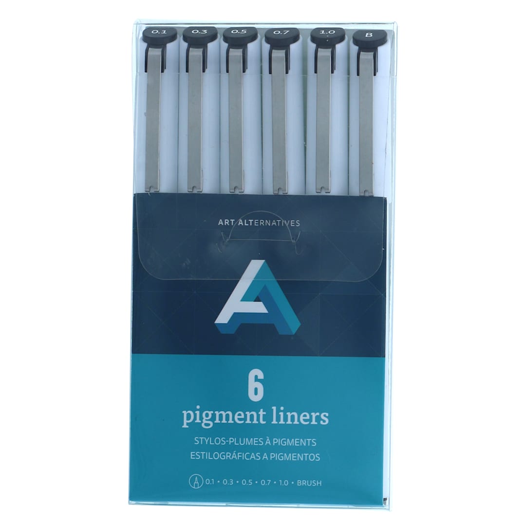 Open in modal - Pigment Liner Set 6-Pen Set - .1, .3, .5, .7, 1, Brush - Black