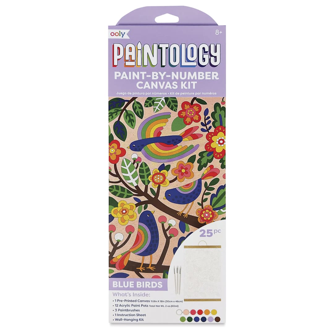 Open in modal - Ooly Paintology Paint-By-Number Canvas Kit - Blue Birds, front of packaging