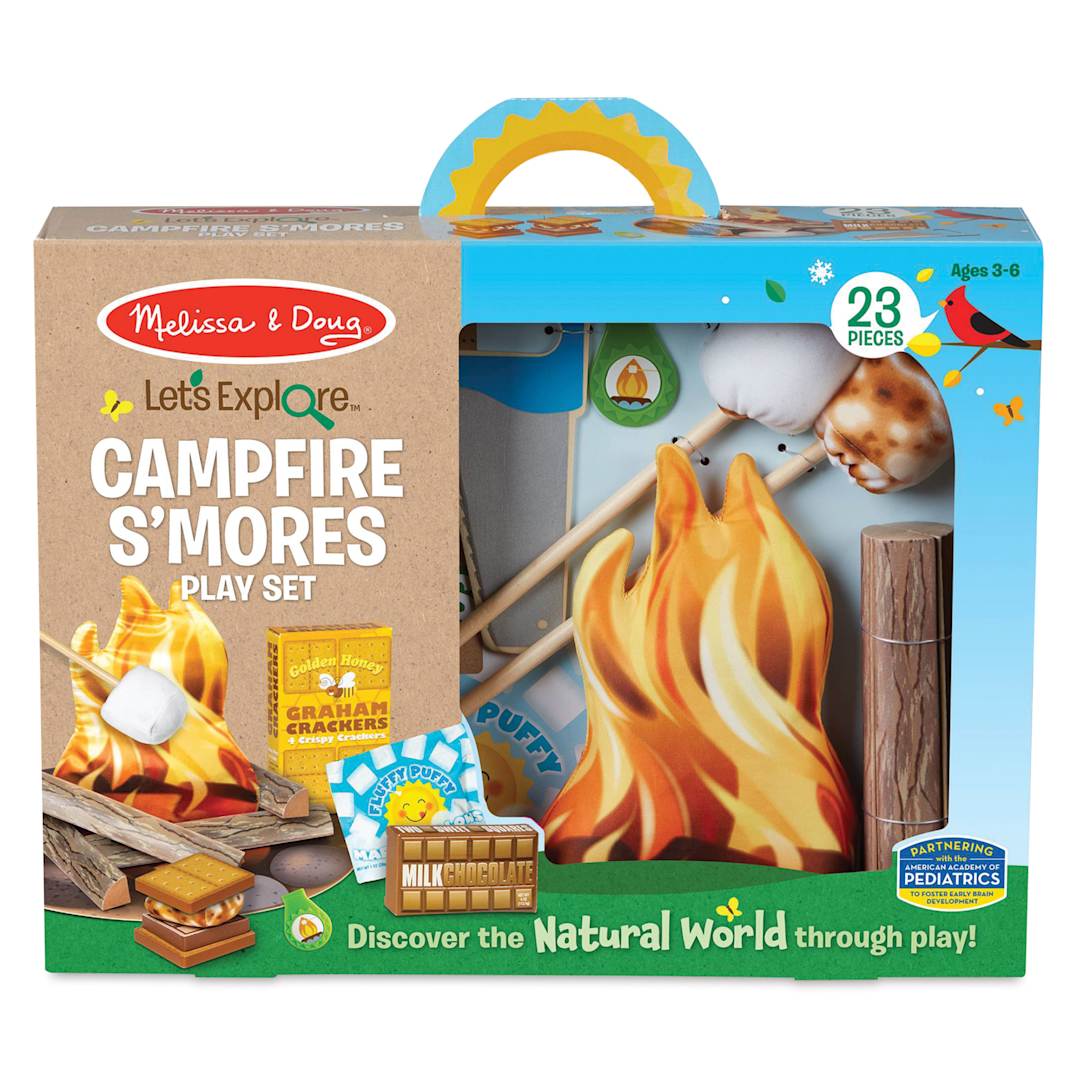 Open in modal - Melissa & Doug Let's Explore Campfire S'mores Play Set (Front of packaging)
