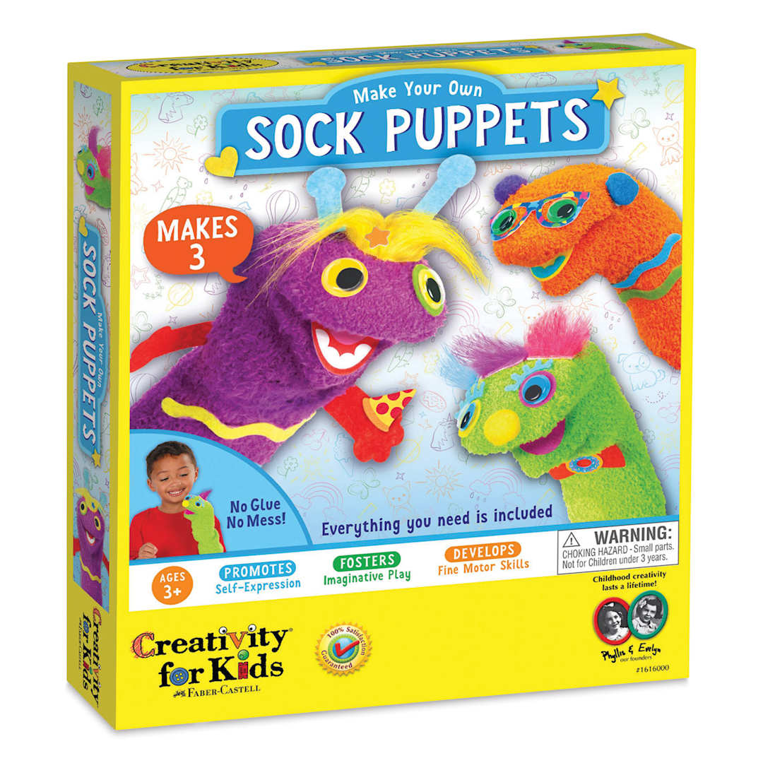 Open in modal - Creativity for Kids Make Your Own Sock Puppets - Front view of package
