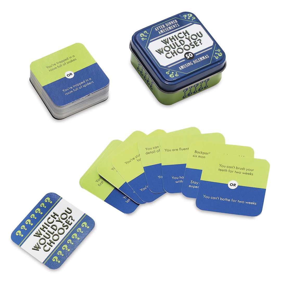 Open in modal - After Dinner Amusements: Which Would You Choose? - Components of card game shown