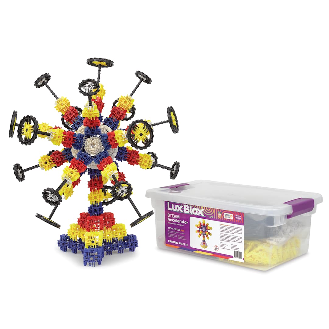 Open in modal - Lux Blox STEAM Accelerator: Introductory Set, constructed piece next to package