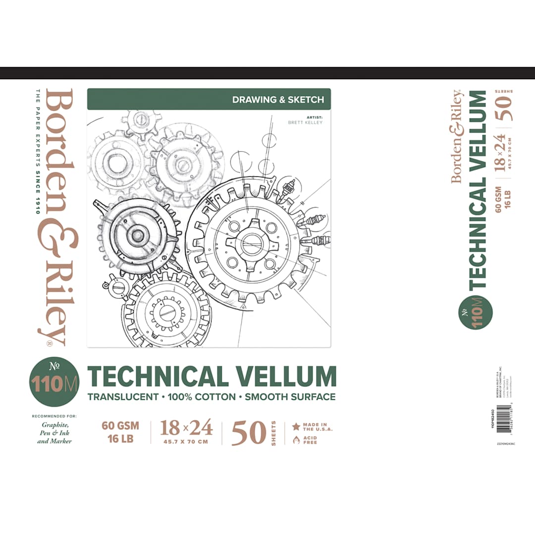 Open in modal - Borden & Riley #110M Technical Vellum Pad, 50 Sheets, 18 in x 24 in