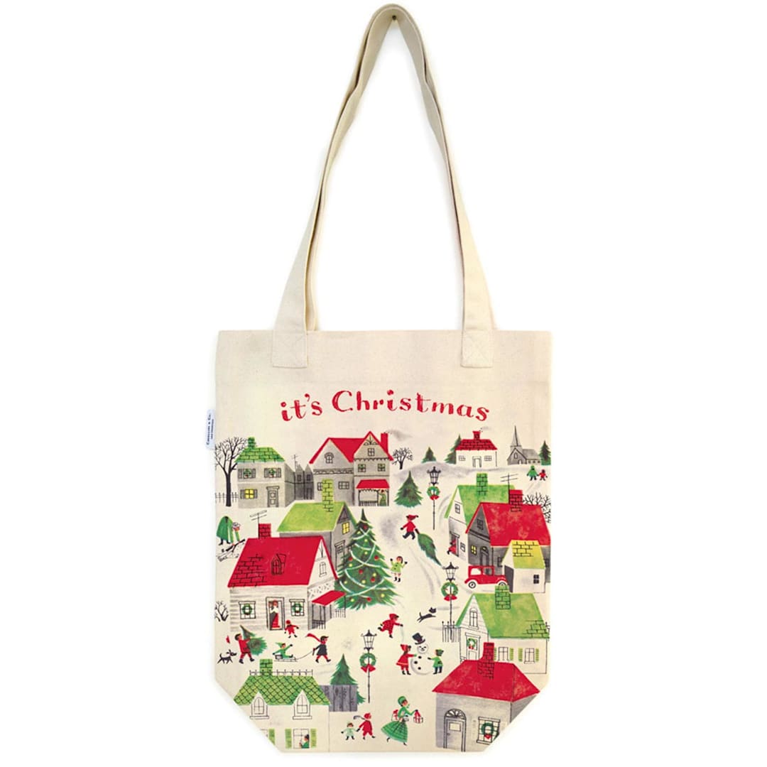 Open in modal - Seasonal Vintage Inspired Tote Bag Christmas Village