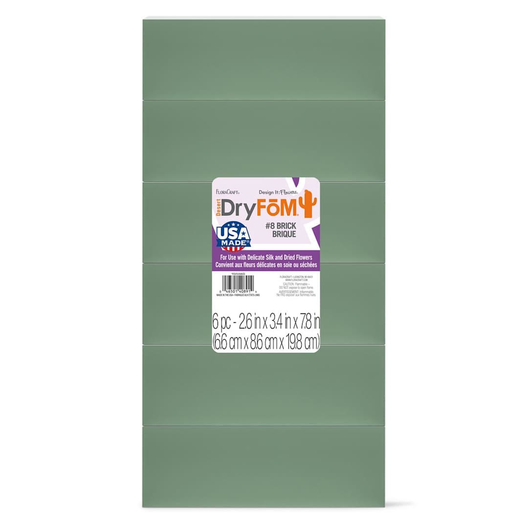 Open in modal - Desert DryFoM Floral Foams 7.8" x 3.4" x 2.6" Block - Green, 6/Pkg.