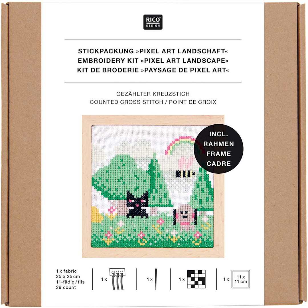 Open in modal - Cross Stitch Kits Pixel Art Landscape Kit - 11 x 11 cm (4.3" x 4.3")