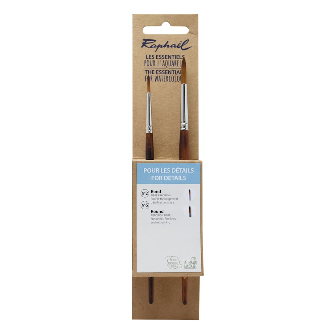 Open in modal - Raphael Essentials Acrylic & Watercolor Brush Set, Watercolor, 2-Brush Set, For Details, Precision Round 2 & 6